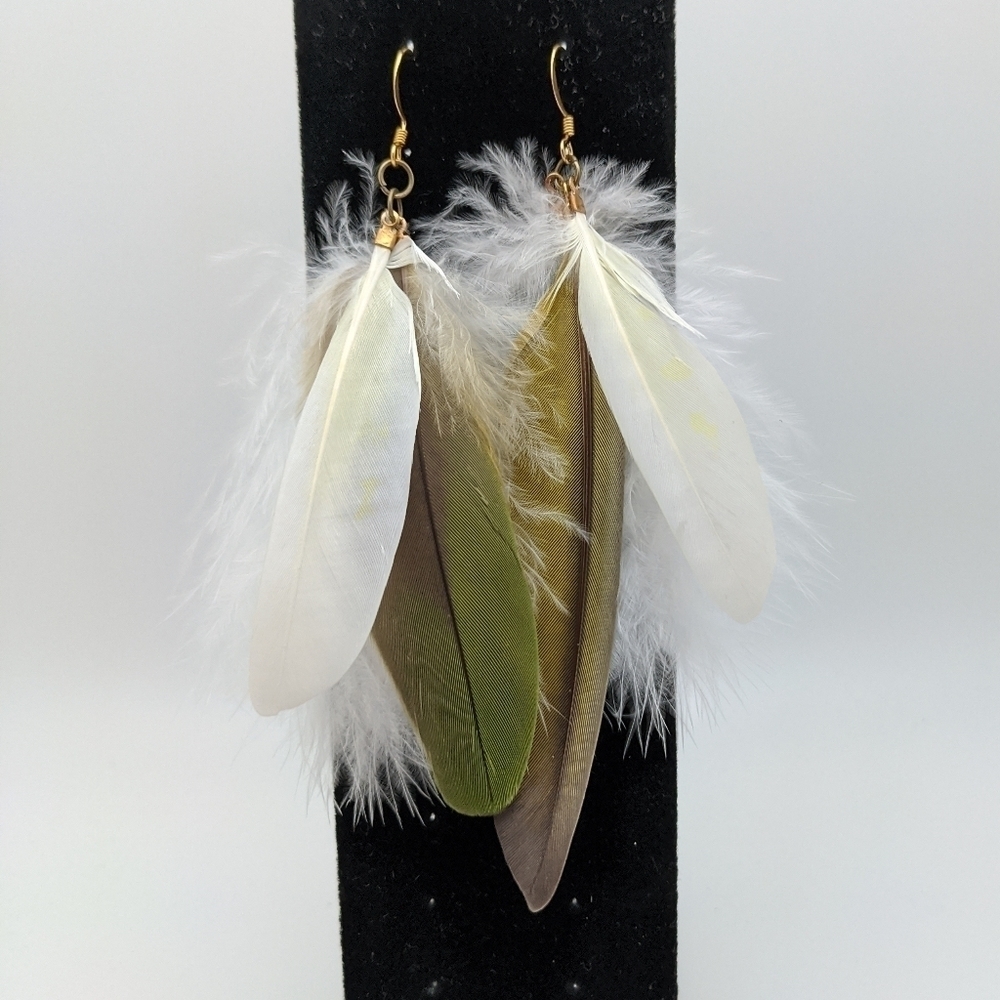 Boho Handmade Parrot Feather Earrings
